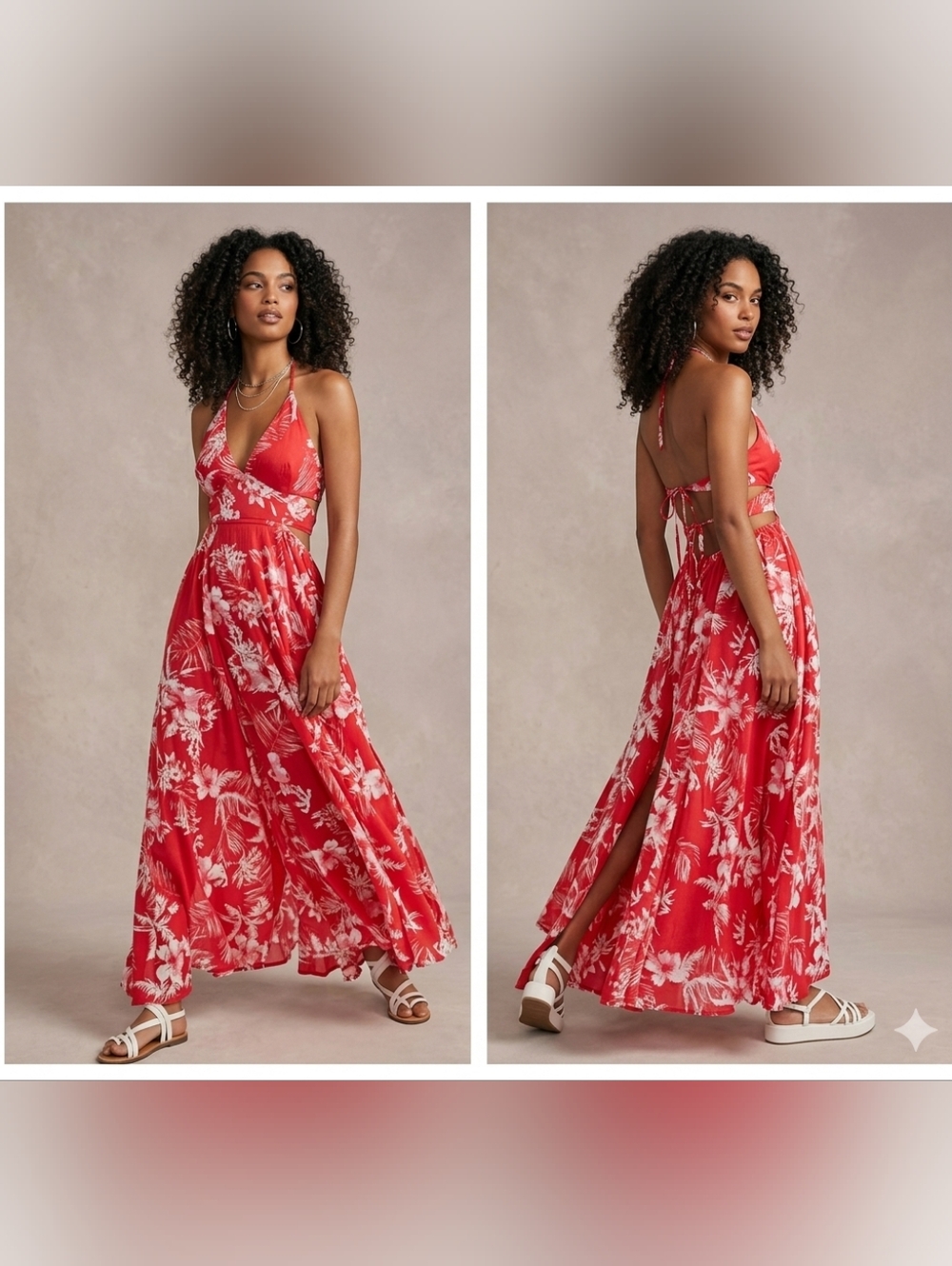 Free Pepole Red Floral Halter Maxi Dress